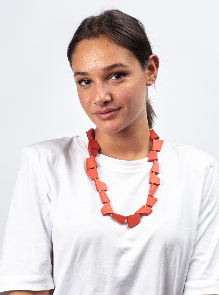 Collana lunga legno Dana Sue-arancione-Bijondo