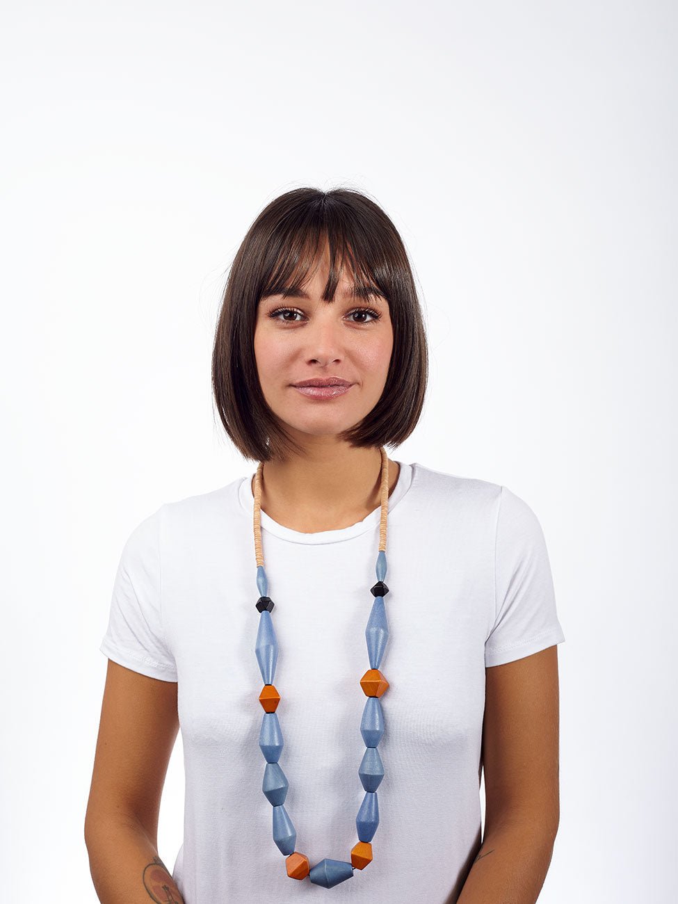 Collana lunga legno Leith - celeste - Bijondo