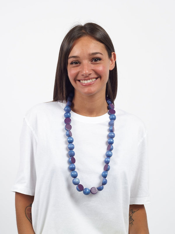 Collana lunga legno Nimi-blu-Bijondo