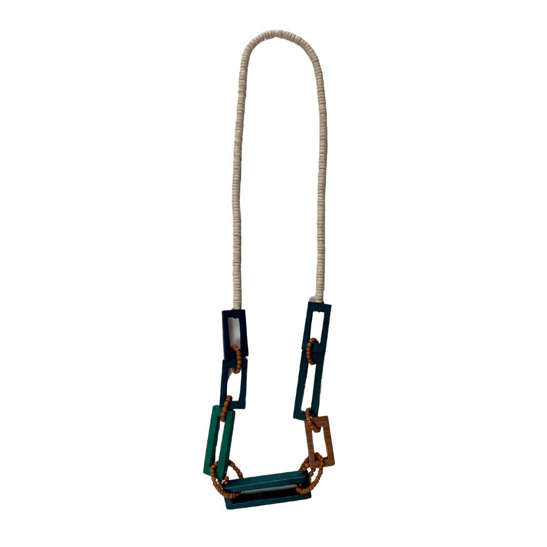 Collana lunga legno Squares - blu - Bijondo