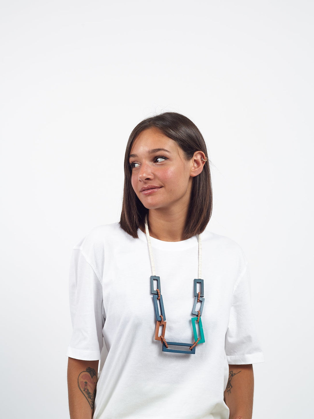 Collana lunga legno Squares-blu-Bijondo