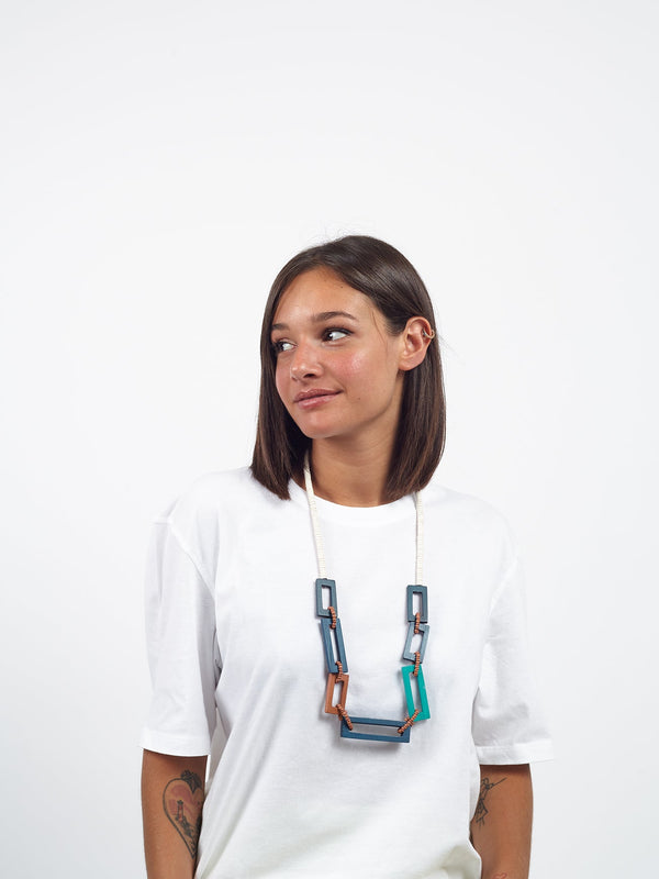 Collana lunga legno Squares-blu-Bijondo