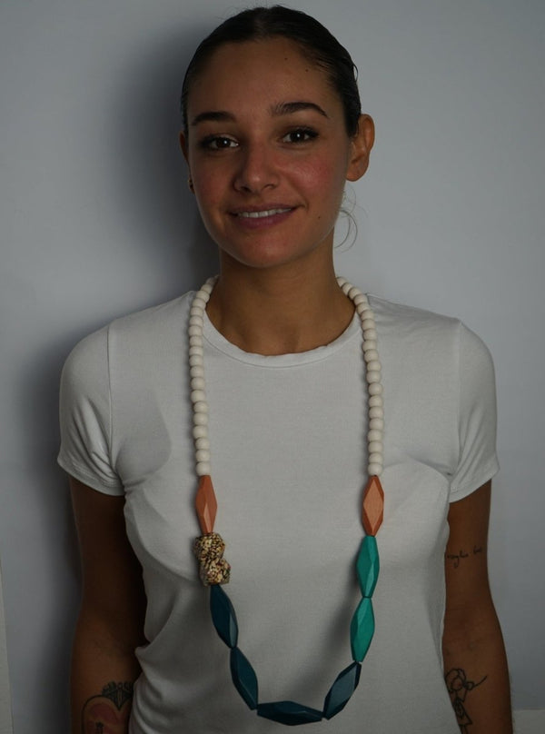 Collana lunga legno Vini - petrolio - Bijondo