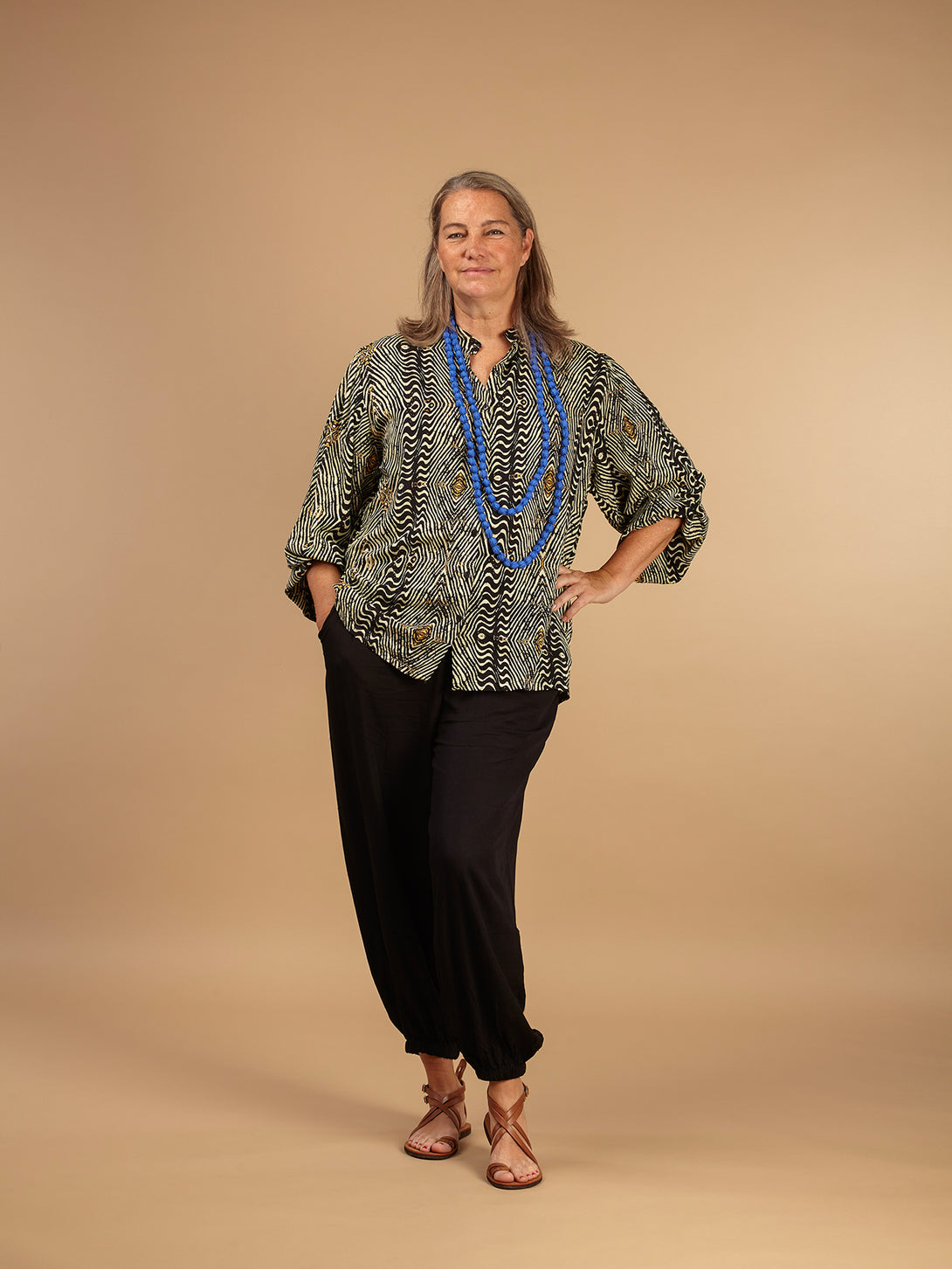 Blusa stampa Boho in Rayon Miri-Top-Bijondo-Nero-S-M-Bijondo