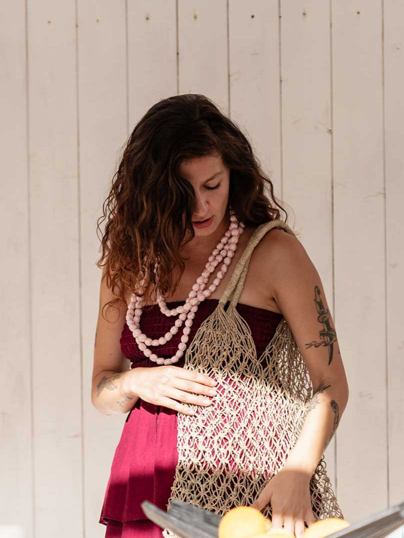 Collana lunga legno e stoffa Josy-Collana-Bijondo-Rosa-Bijondo