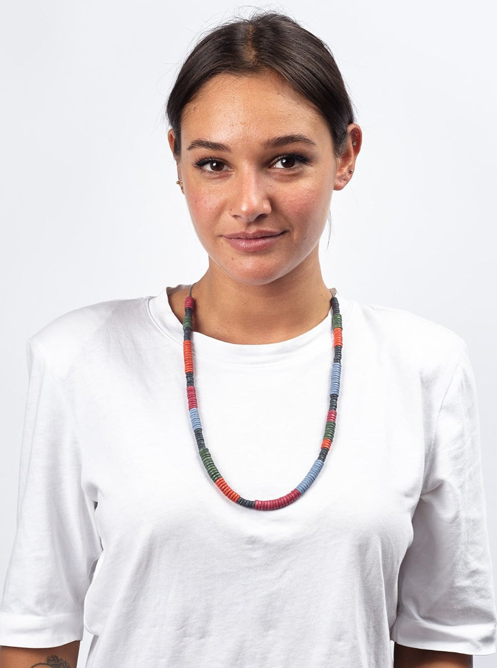 Collana lunga unisex, legno dischi Leo-arancione-Bijondo