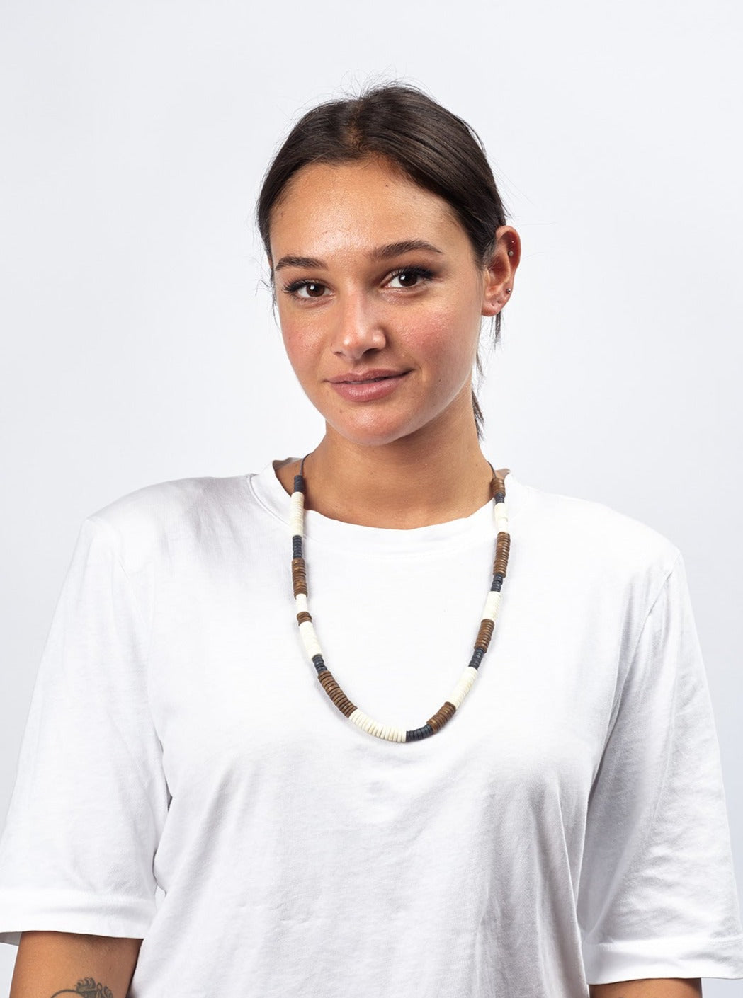 Collana lunga unisex, legno dischi Leo-arancione-Bijondo