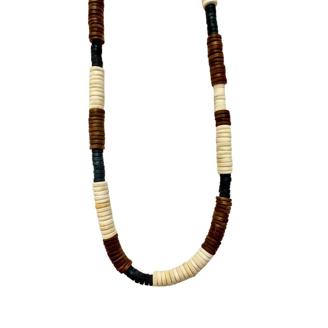 Collana lunga unisex, legno dischi Leo-bianco-Bijondo