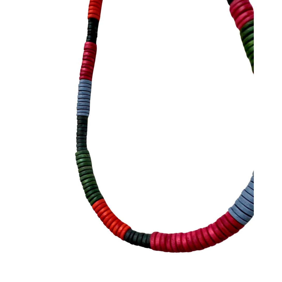 Collana lunga unisex, legno dischi Leo-fucsia-Bijondo