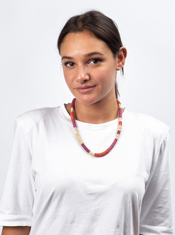 Collana lunga unisex, legno dischi Leo-arancione-Bijondo