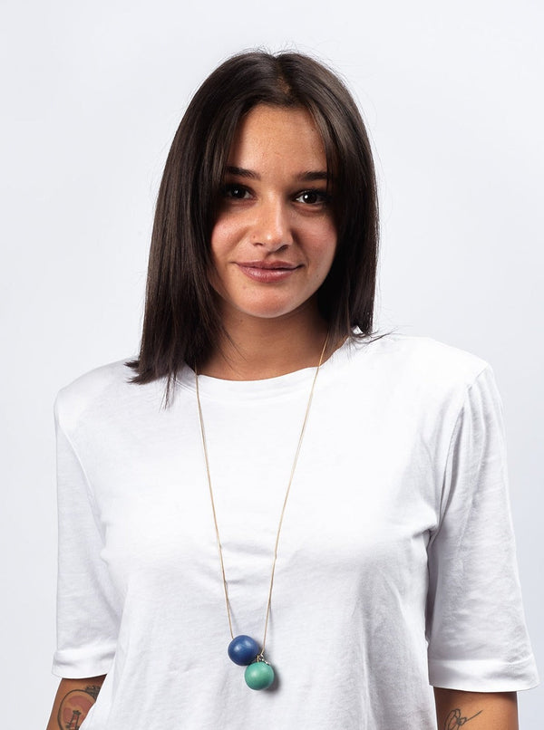 Collana pendente lunga minimal legno Bente-turchese-Bijondo