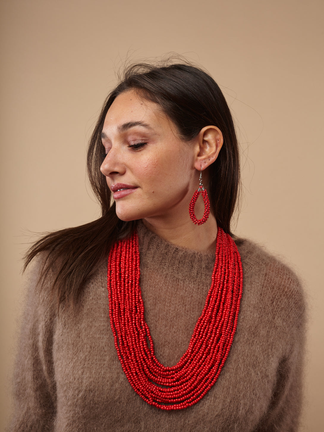 Collana perline di vetro e legno Fibbia Big-collana-Sainol-Rosso-Bijondo