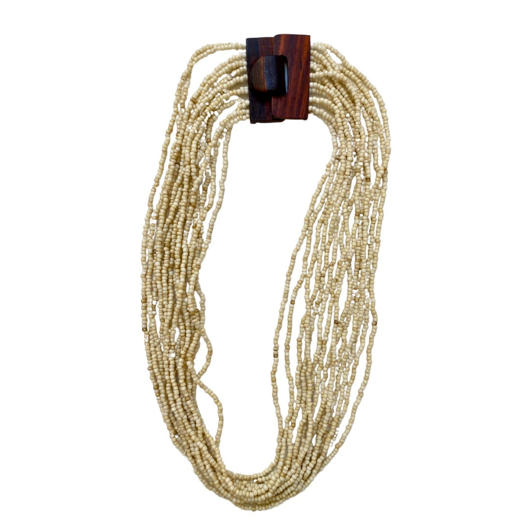 Collana perline di vetro e legno Fibbia-beige-Bijondo