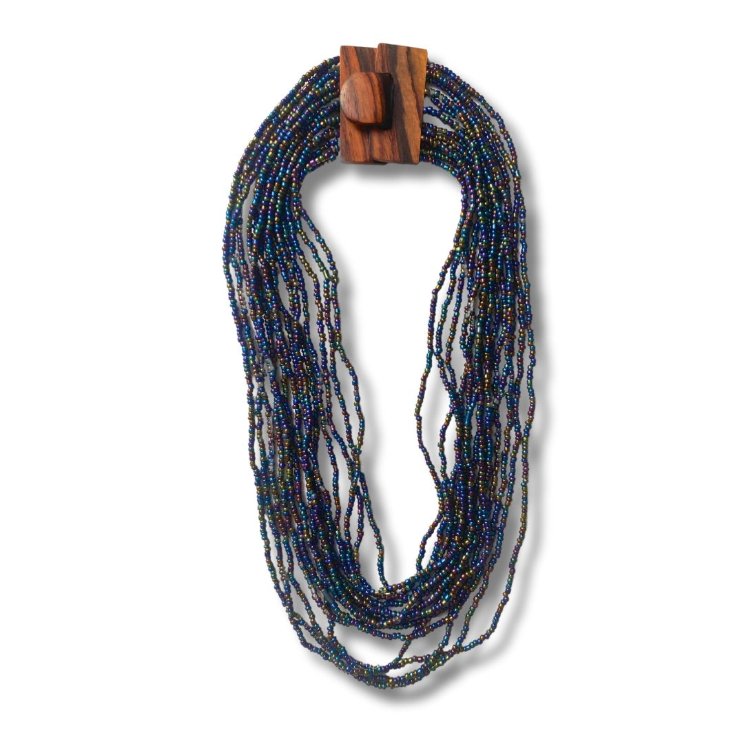 Collana perline di vetro e legno Fibbia-collana-Sainol-cangiante-Bijondo