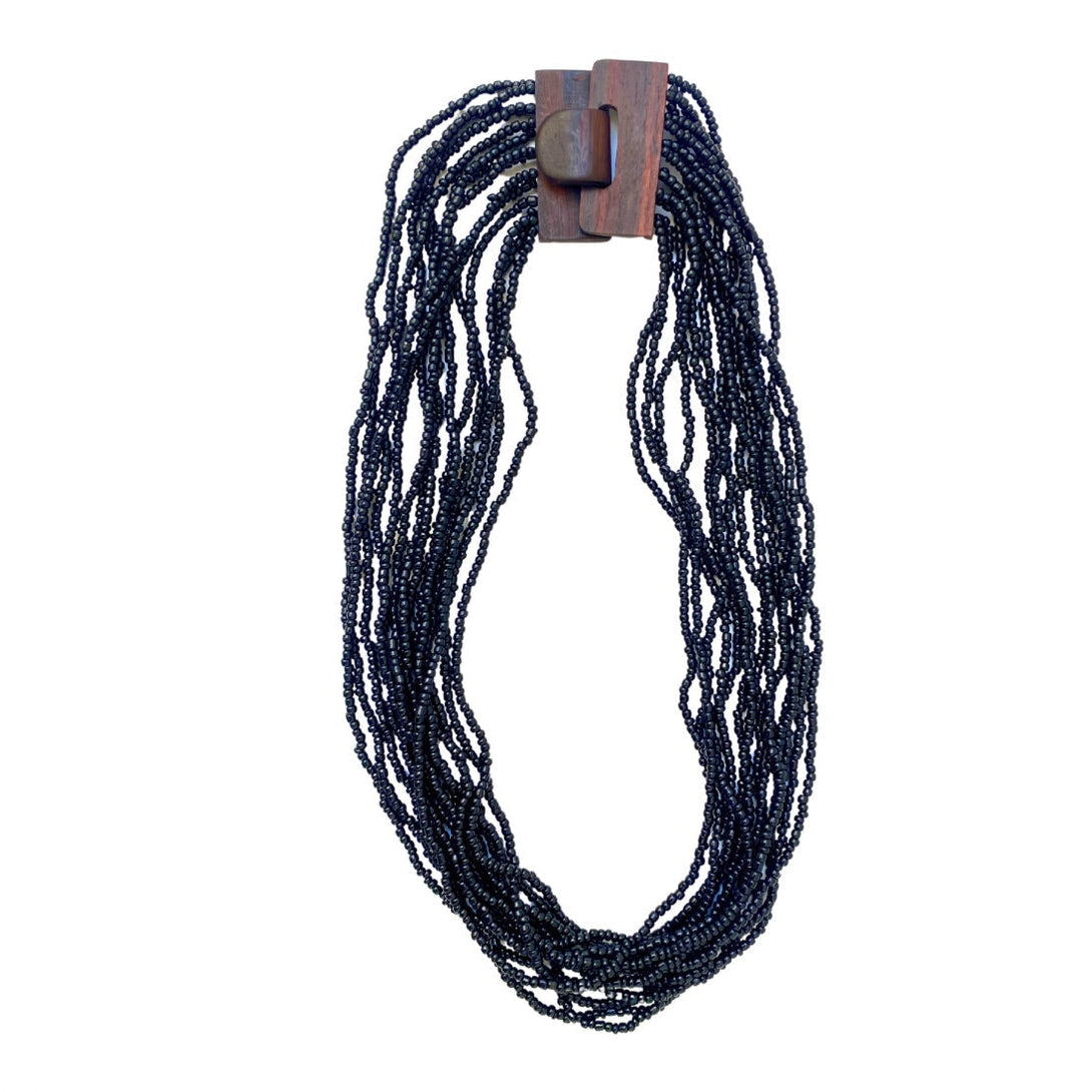 Collana perline di vetro e legno Fibbia-nero-Bijondo
