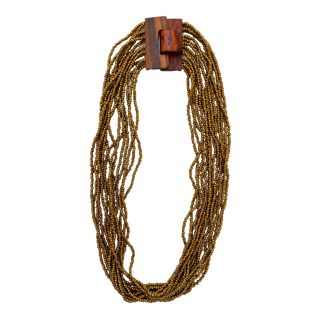 Collana perline di vetro e legno Fibbia-oro-Bijondo