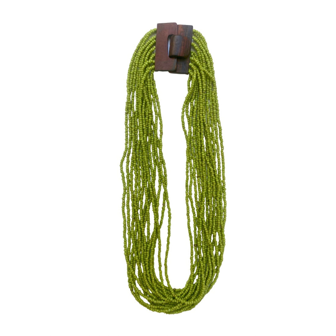 Collana perline di vetro e legno Fibbia-verde-Bijondo