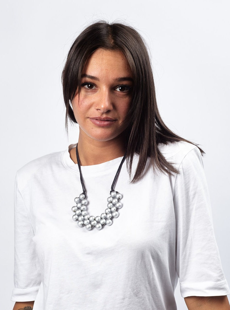 Collana regolabile legno Hope metallic-argento-Bijondo