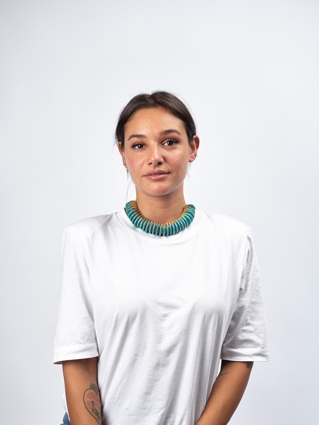 Collana regolabile legno e cotone Polly-blu-Bijondo