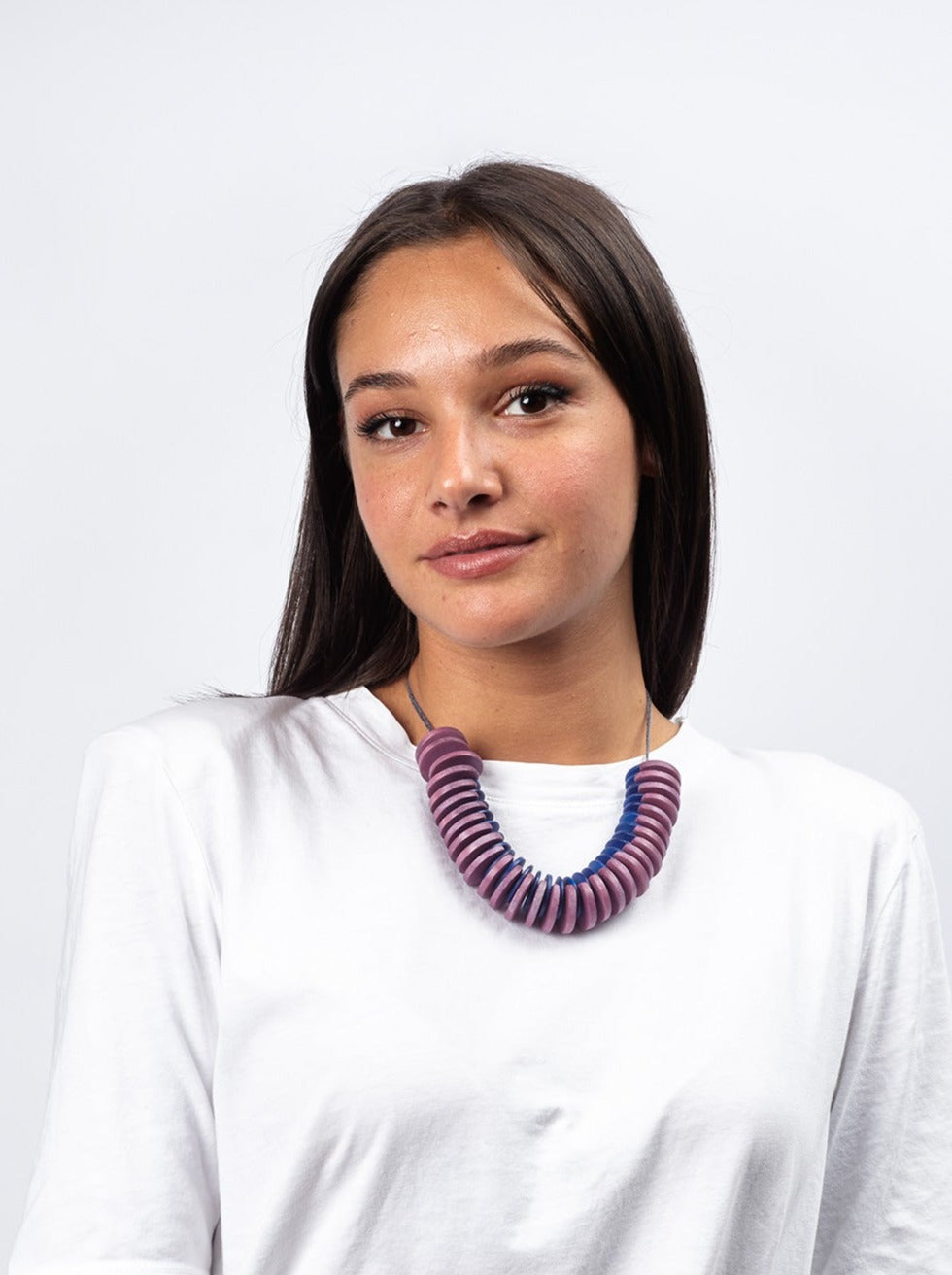 Collana regolabile legno e cotone Polly-blu-Bijondo