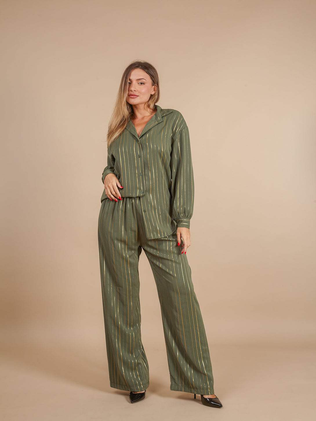 Completo elegante laminato oro Judith-Set-Bijondo-verde-Taglia Unica-Bijondo