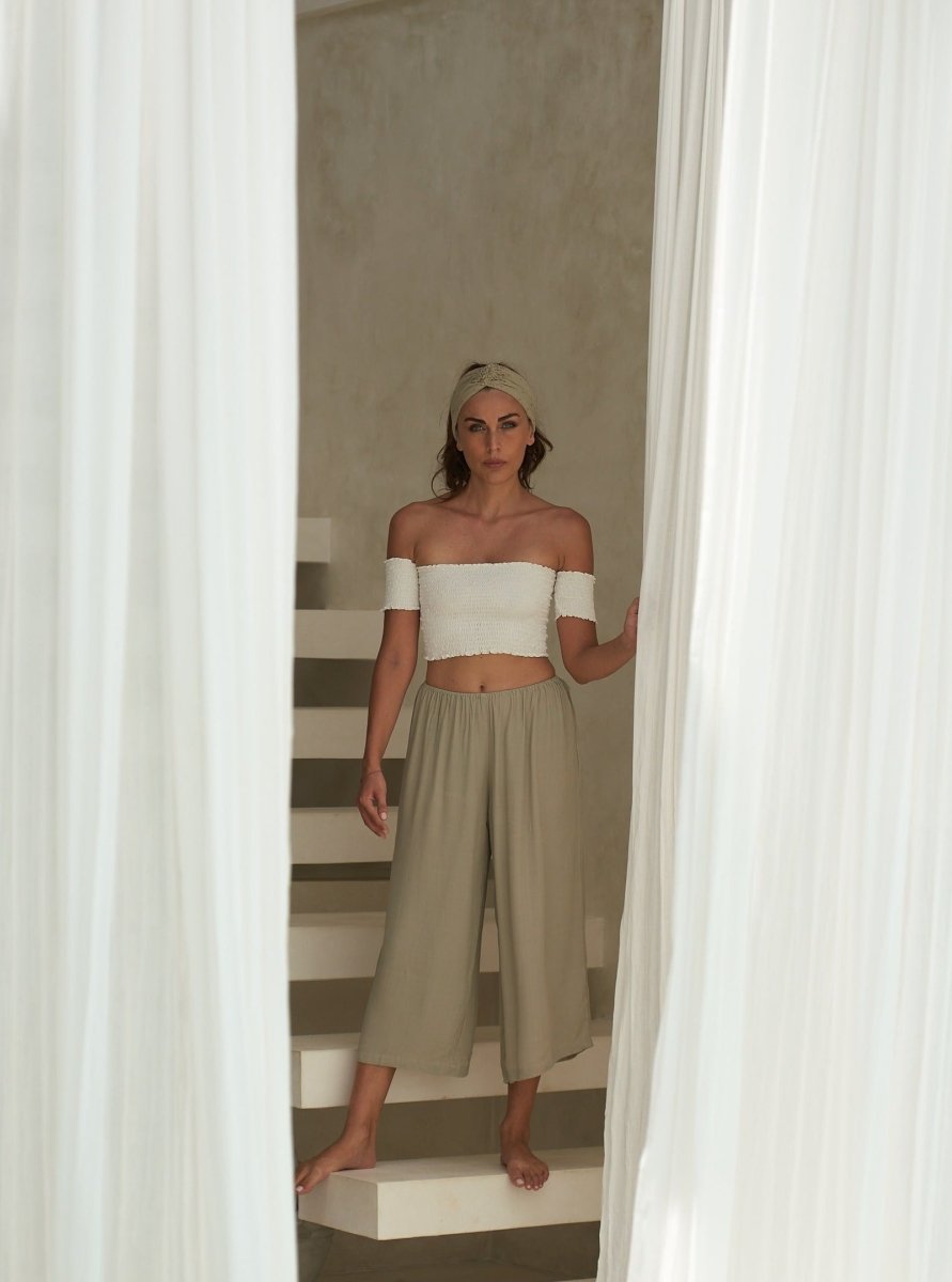 Crop Top elasticizzato Dea - sabbia - Bijondo