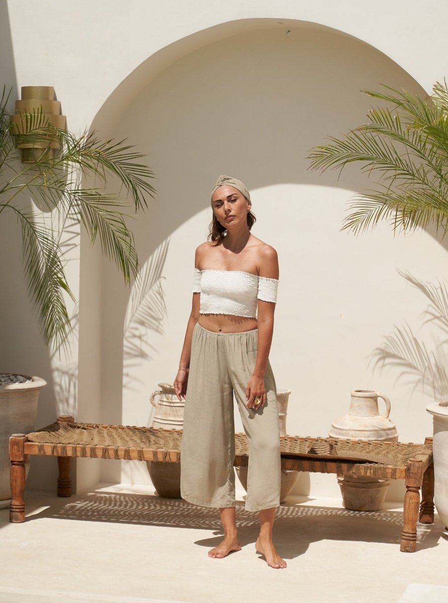 Crop Top elasticizzato Dea - sabbia - Bijondo