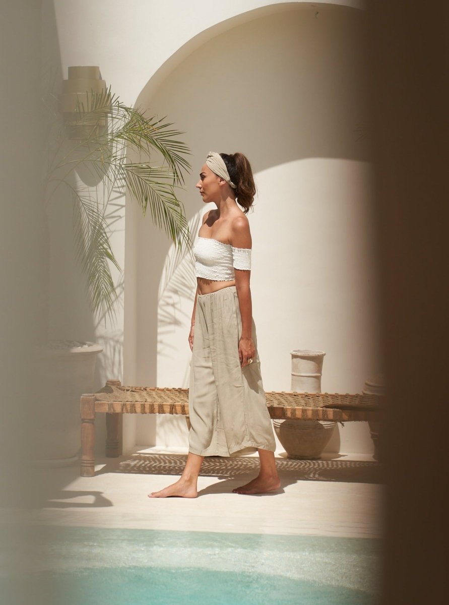 Crop Top elasticizzato Dea - sabbia - Bijondo