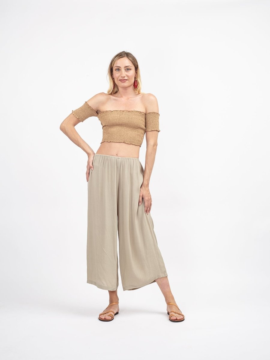 Crop Top elasticizzato Dea - sabbia - Bijondo