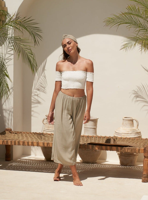 Crop Top elasticizzato Dea - sabbia - Bijondo