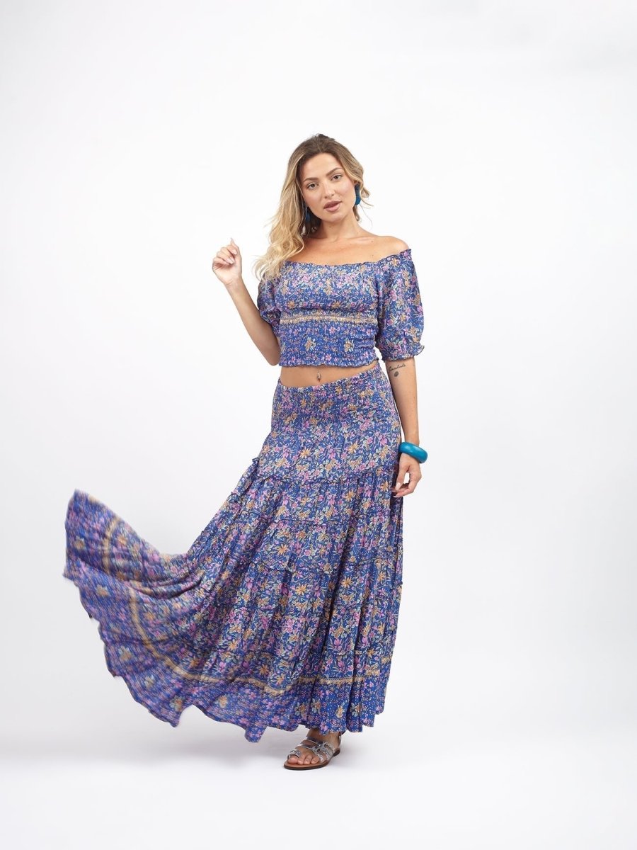 Crop Top elasticizzato rayon scollo bardot Milly - arancione - Bijondo