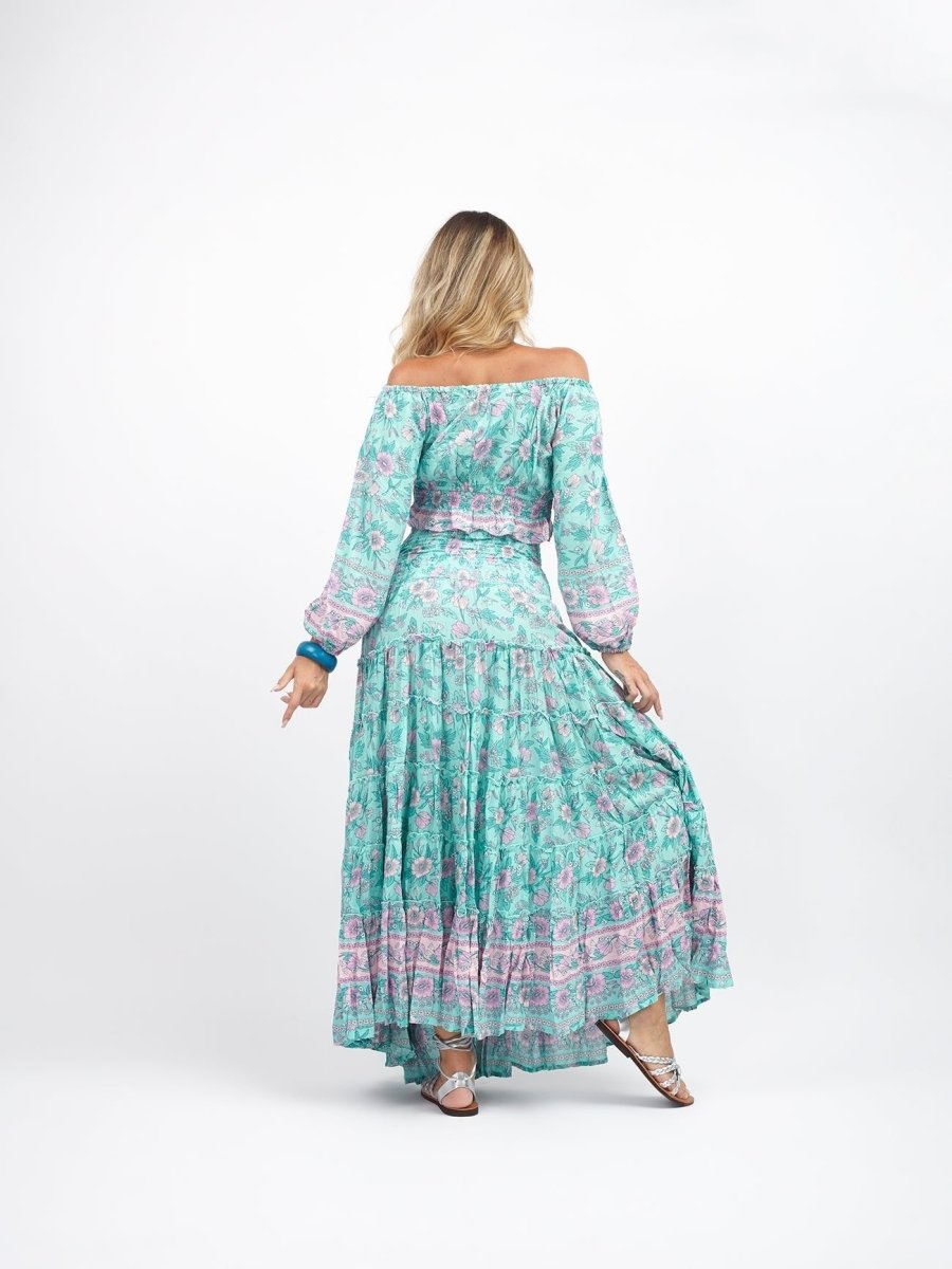 Crop Top scollo bardot e maniche a sbuffo Doroty - arancione - Bijondo