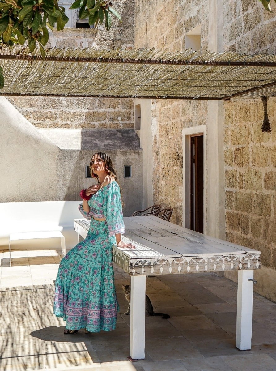 Crop Top scollo bardot e maniche a sbuffo Doroty - malva - Bijondo