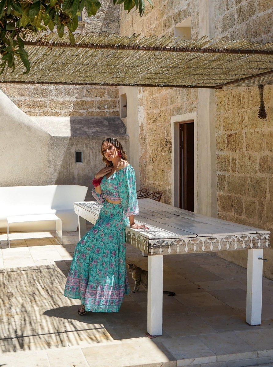 Crop Top scollo bardot e maniche a sbuffo Doroty - malva - Bijondo