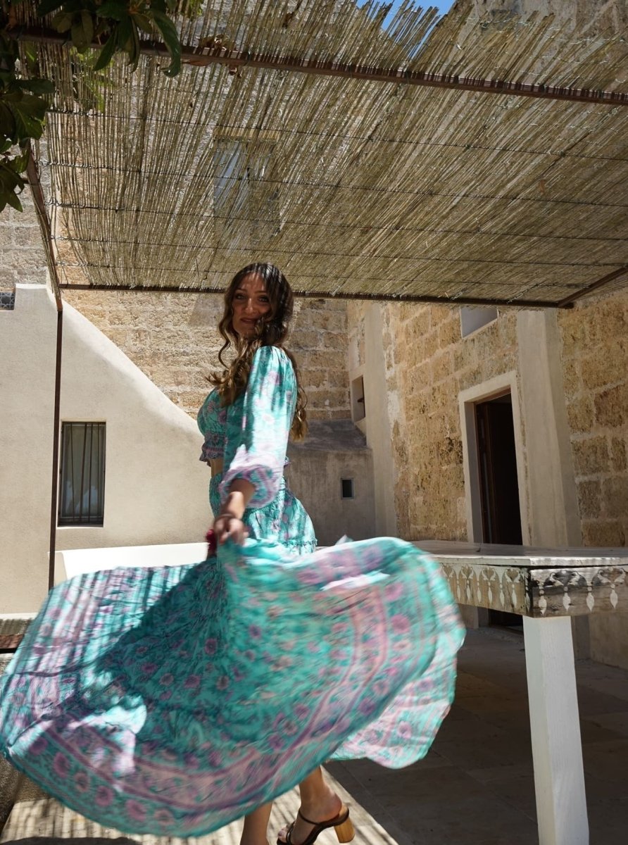 Crop Top scollo bardot e maniche a sbuffo Doroty - malva - Bijondo