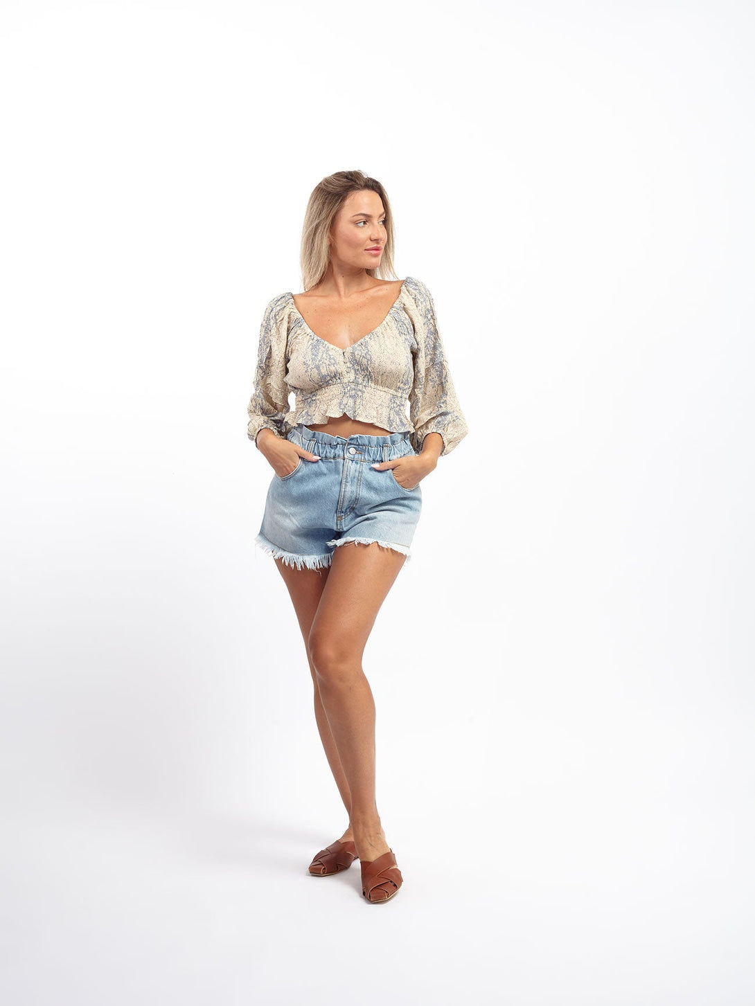 Crop Top scollo bardot e maniche a sbuffo Doroty-pitonato-S-M-Bijondo