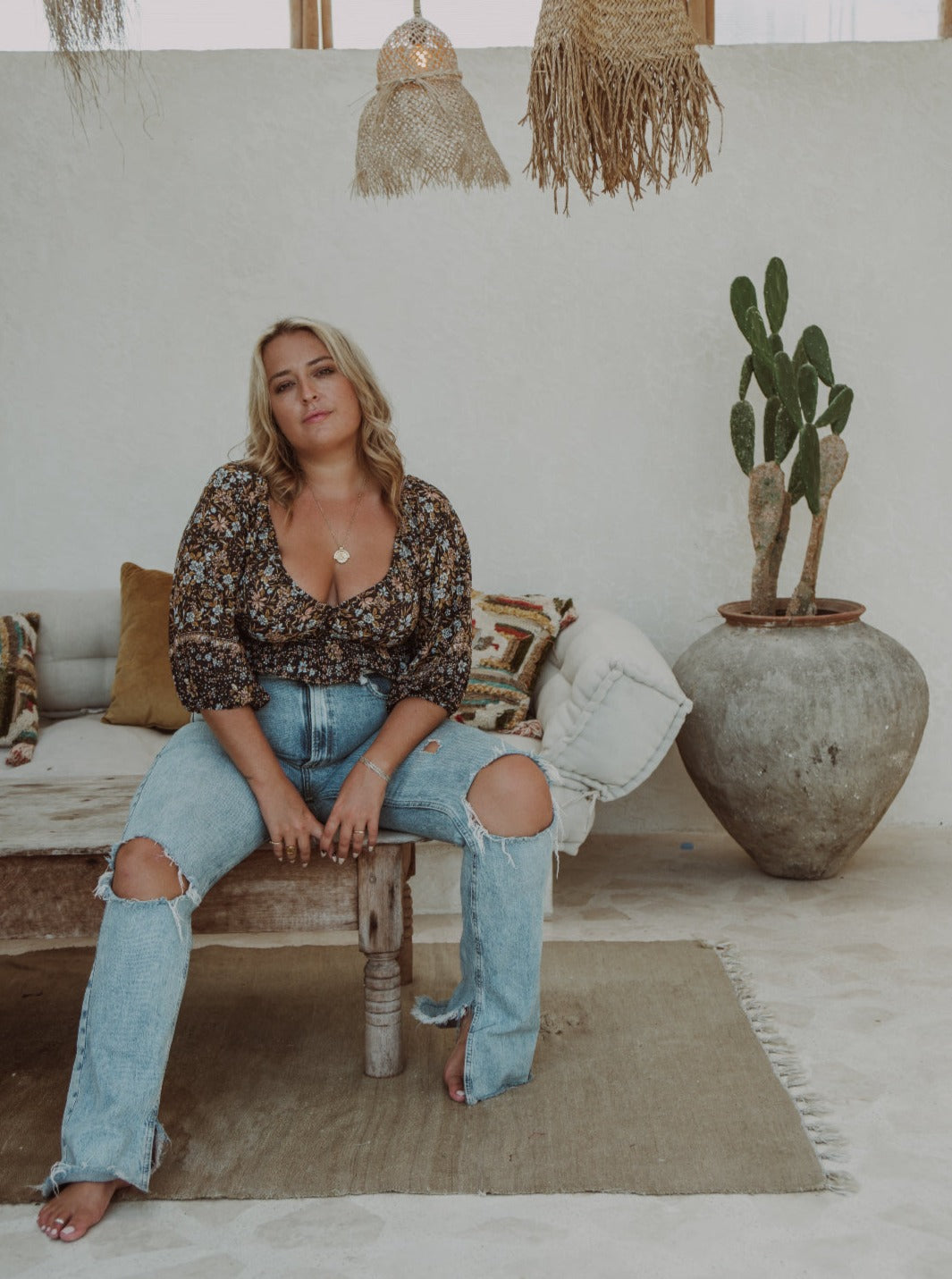 Crop Top scollo bardot e maniche a sbuffo Doroty-blu-Bijondo