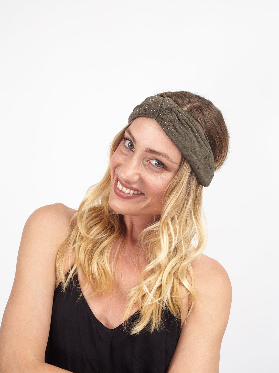 Fascia capelli con dettaglio strass Cloe - tortora - Bijondo