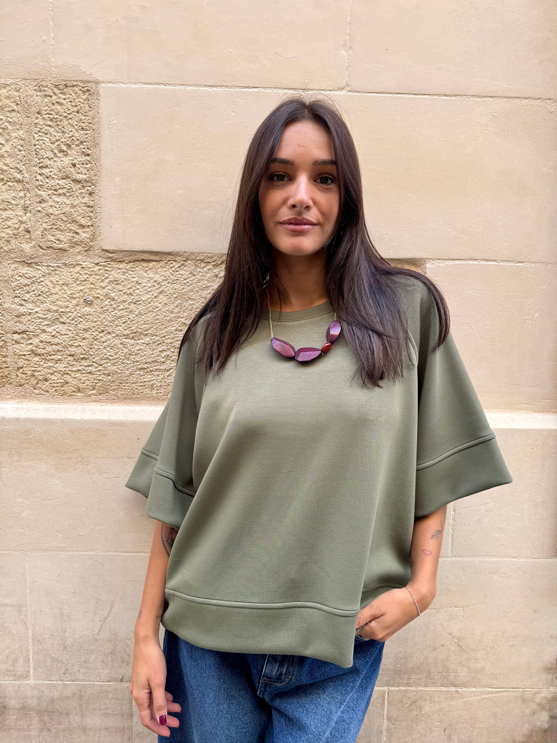 Felpa neoprene Chrissy-Maglia-Bijondo-Salvia-taglia unica-Bijondo