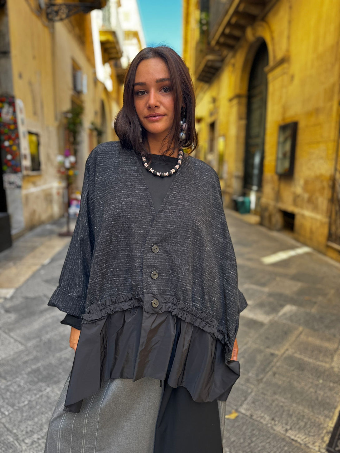 Giacca Cardigan oversize dettaglio volant Charlotte-giacca-Bijondo-Bijondo