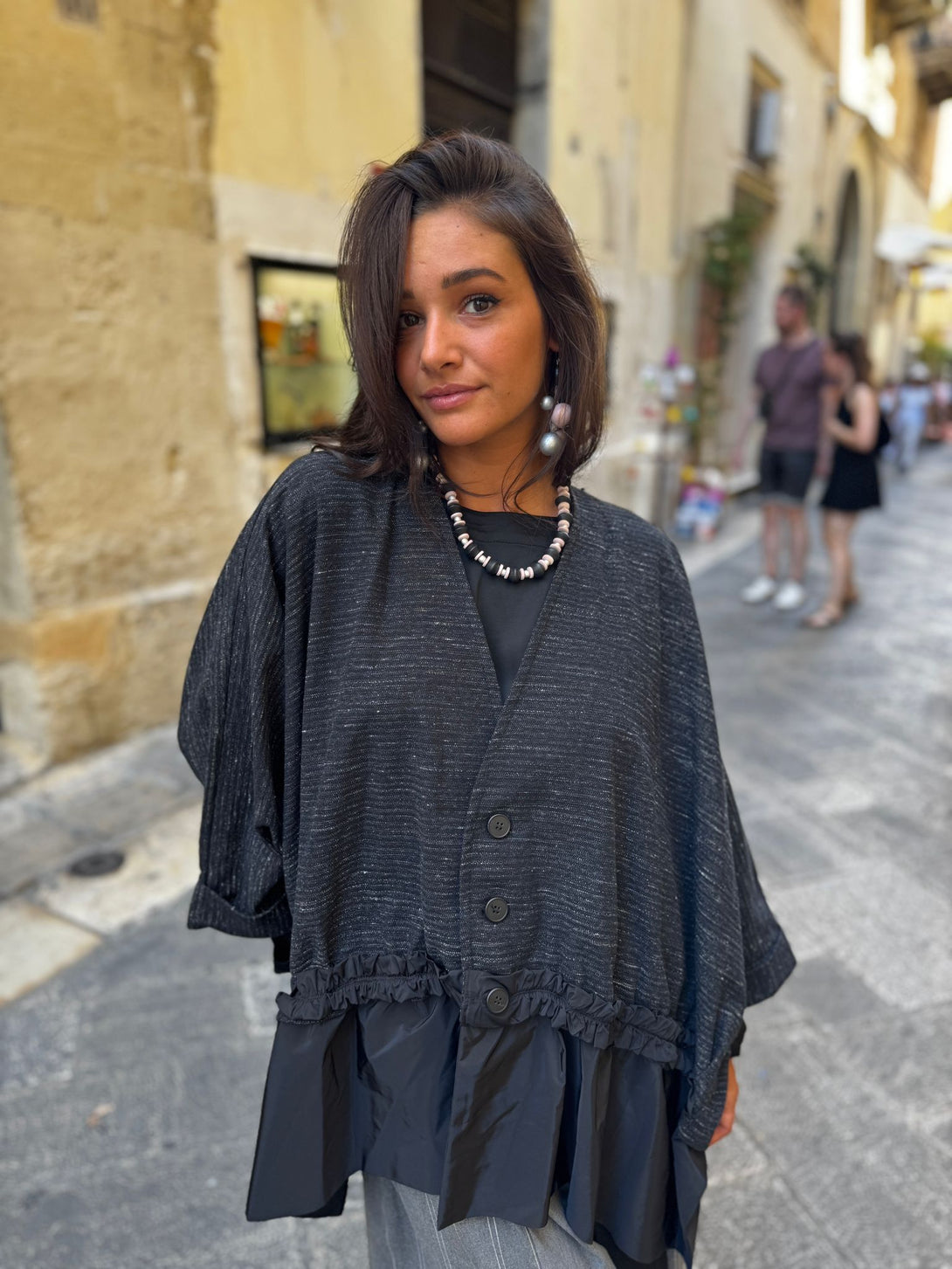 Giacca Cardigan oversize dettaglio volant Charlotte-giacca-Bijondo-Bijondo