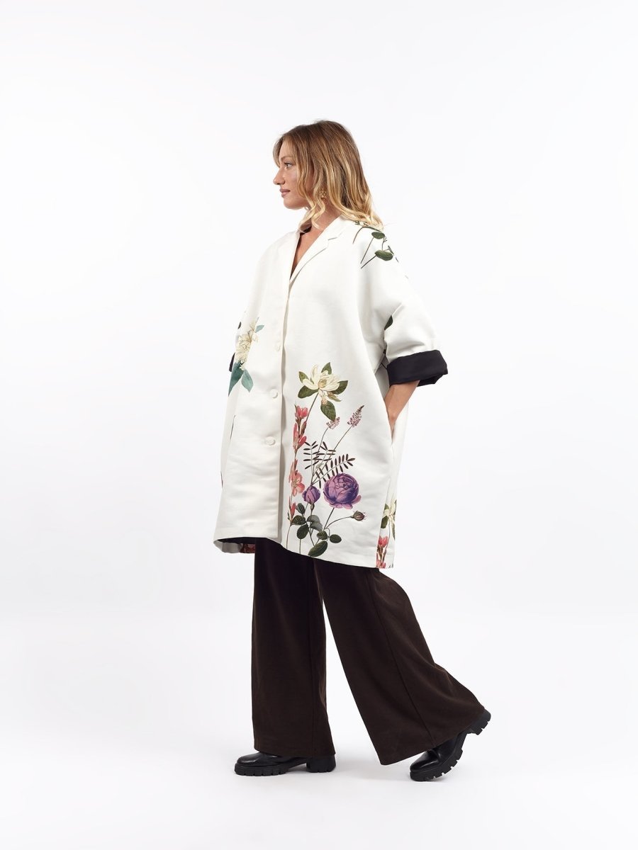 Giacca over fantasia collo a punta Cartisia - bianco - Bijondo