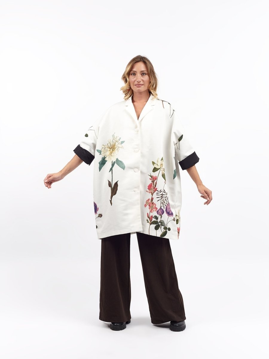 Giacca over fantasia collo a punta Cartisia - bianco - Bijondo