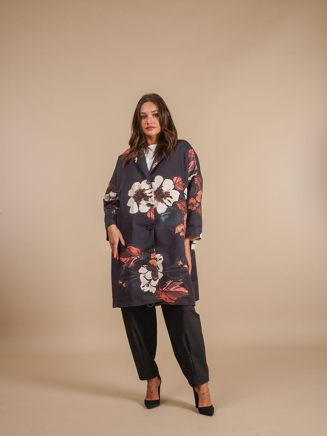 Giacca over fantasia collo a punta Cartisia-Giacca-Bijondo-Marrone-taglia unica-Bijondo