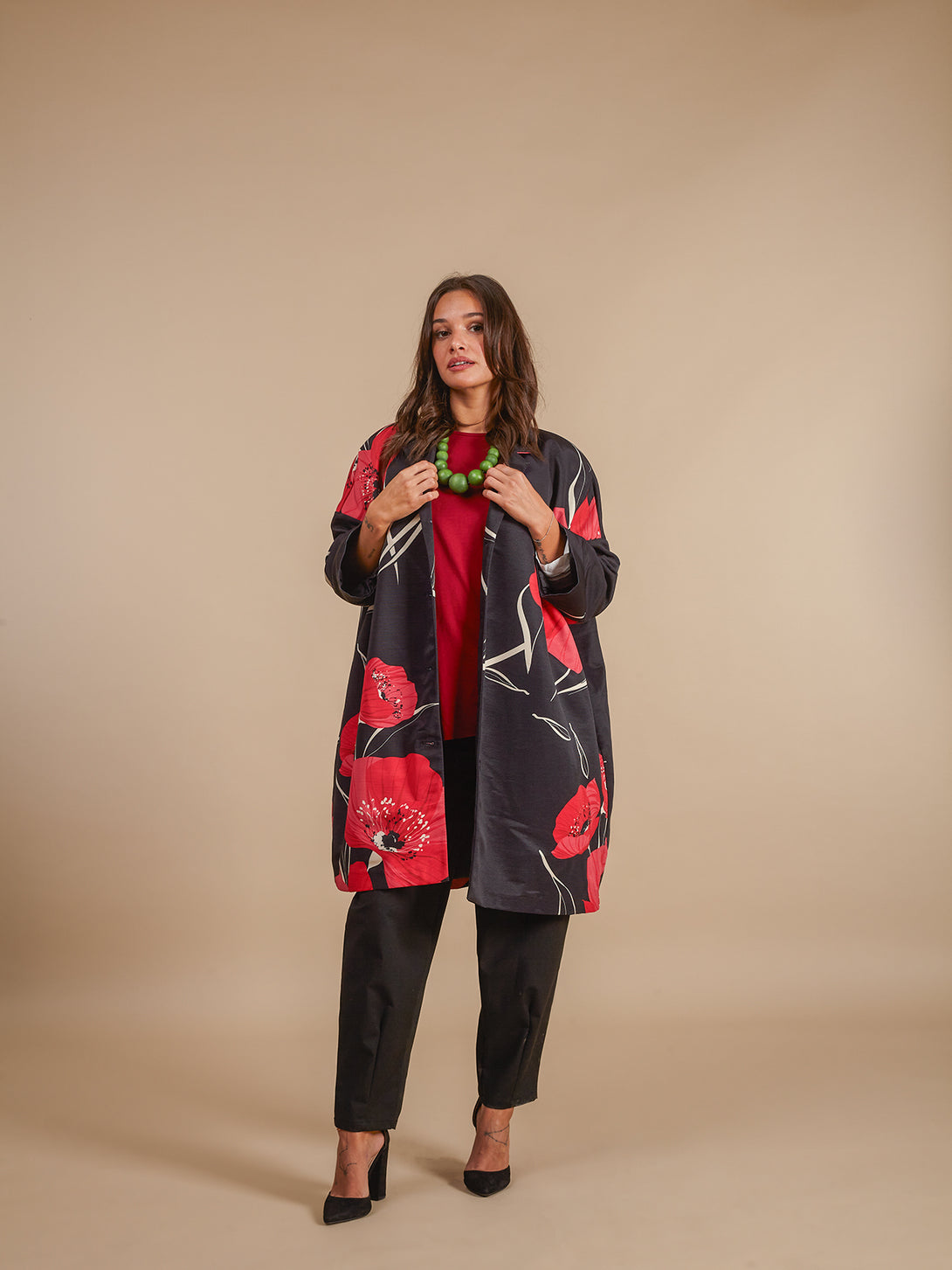 Giacca over fantasia collo a punta Cartisia-Giacca-Bijondo-Rosso-taglia unica-Bijondo