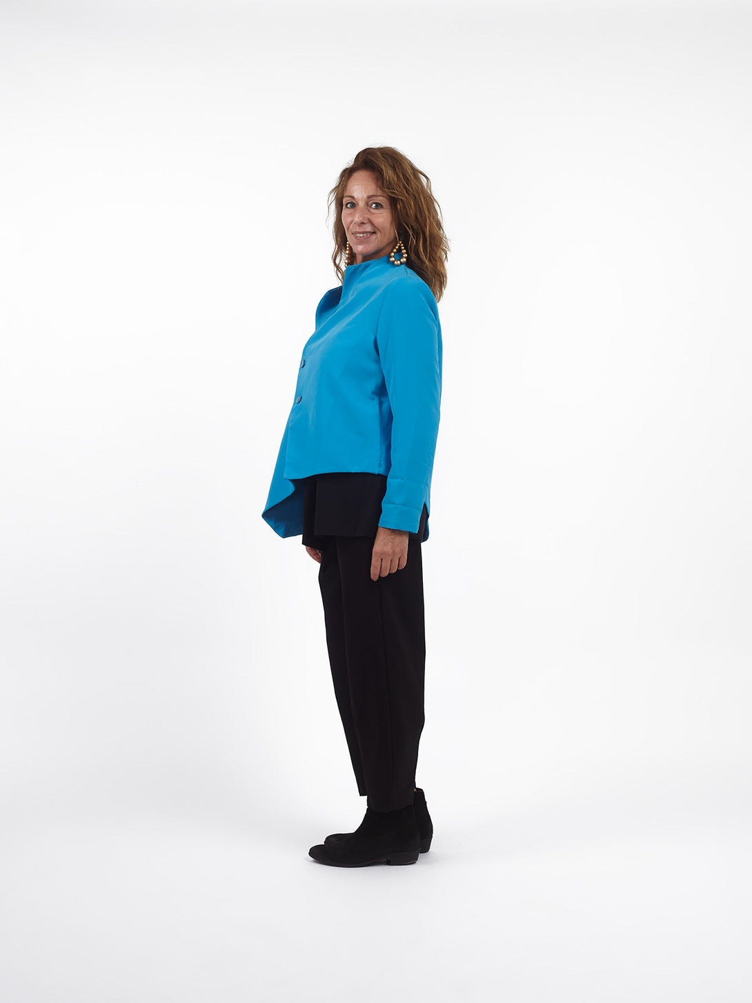 Giacca taglio asimmetrico bavero Moira-celeste-taglia unica-Bijondo