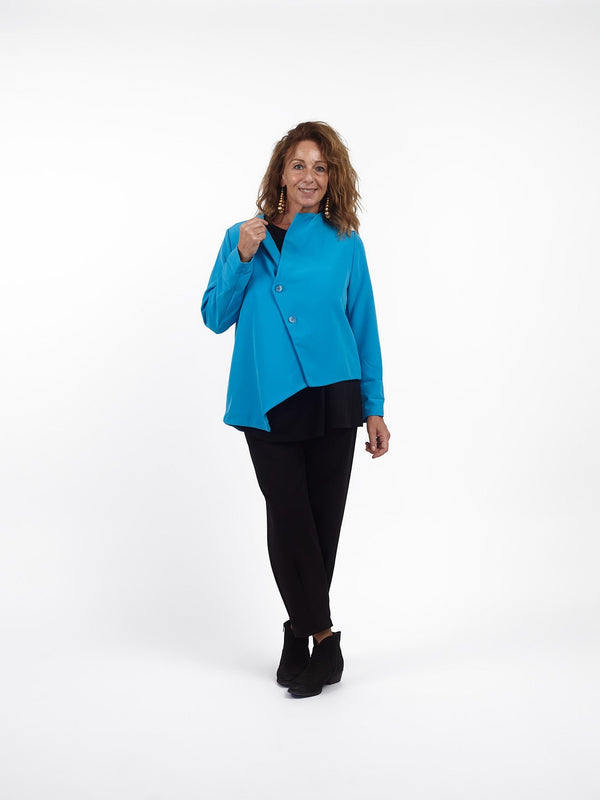 Giacca taglio asimmetrico bavero Moira-celeste-taglia unica-Bijondo