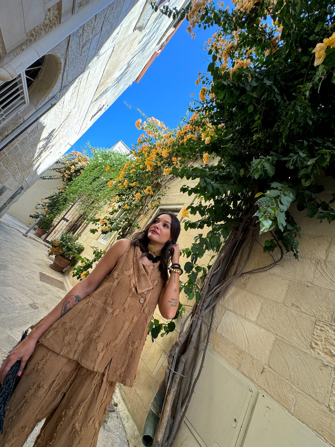 Gilet cotone & lino Stevie-pantaloni-Bijondo-Bijondo