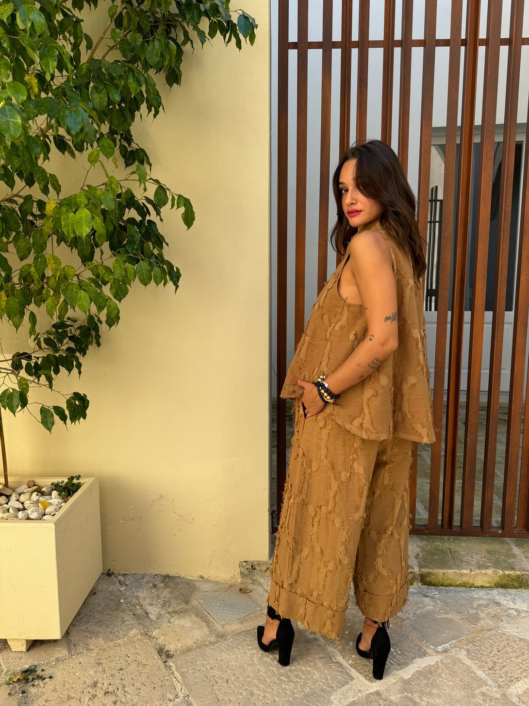 Gilet cotone & lino Stevie-pantaloni-Bijondo-Bijondo