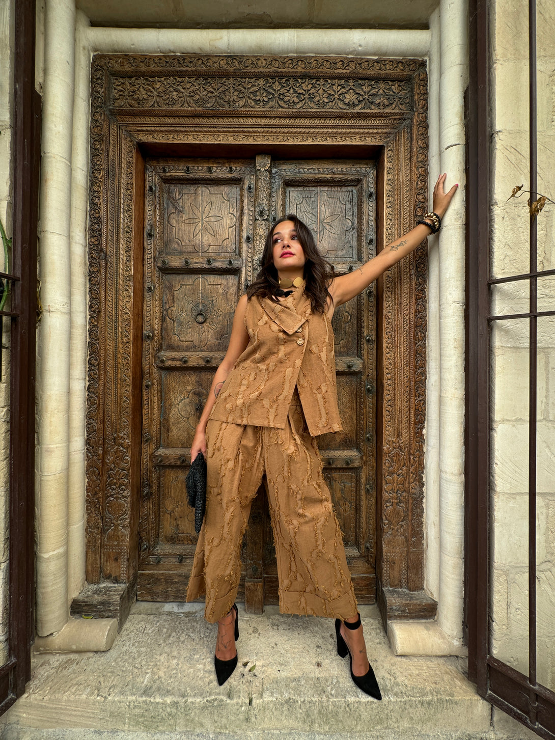 Gilet cotone & lino Stevie-pantaloni-Bijondo-Bijondo